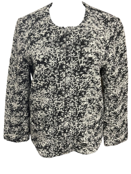 Medium Ann Taylor Womens Full Zip Wool Blend Black White Jacket