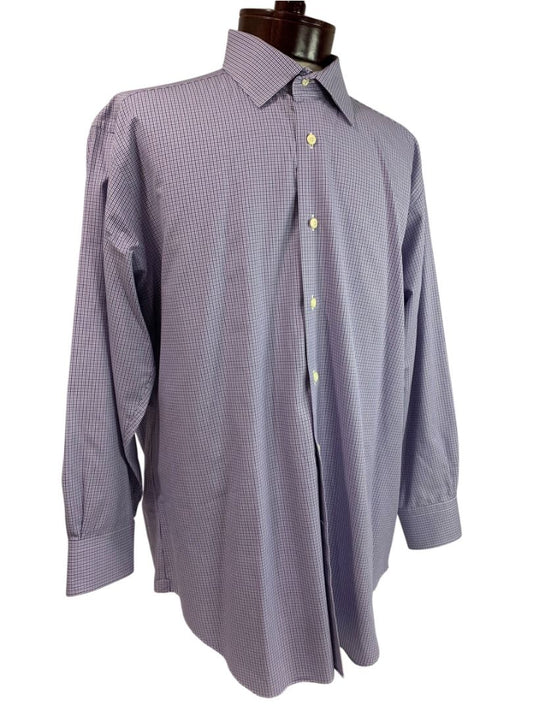 XL (17.5 32/33) David Donahue Mens Dress Shirt Button Up Purple Blue