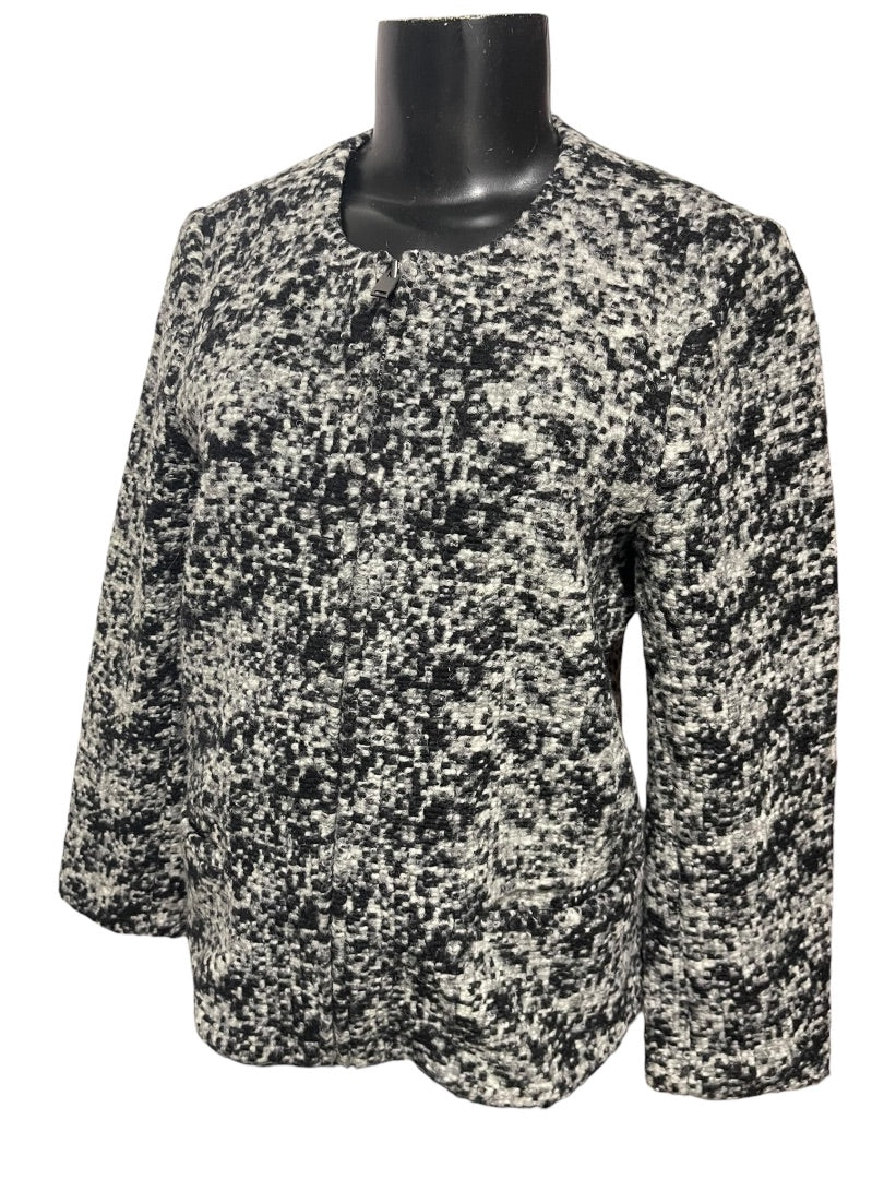Medium Ann Taylor Womens Full Zip Wool Blend Black White Jacket