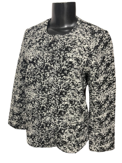 Medium Ann Taylor Womens Full Zip Wool Blend Black White Jacket