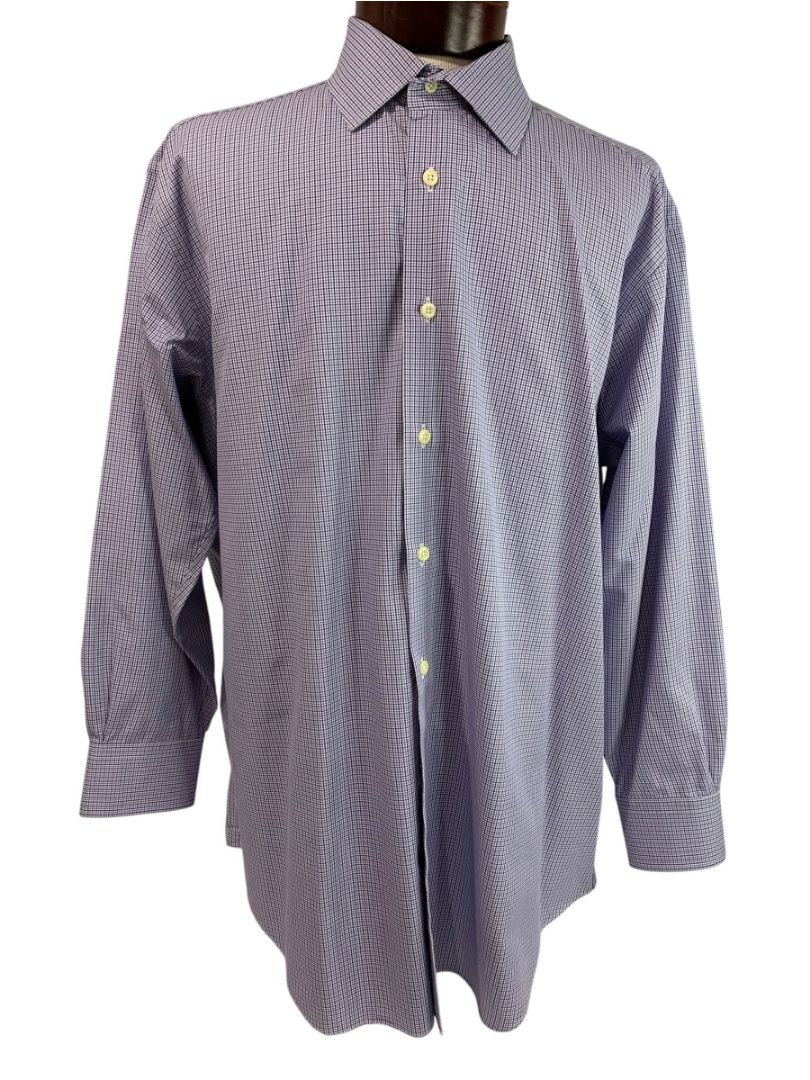 XL (17.5 32/33) David Donahue Mens Dress Shirt Button Up Purple Blue