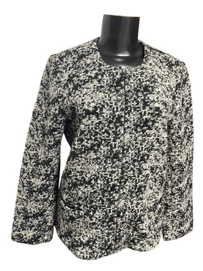 Medium Ann Taylor Womens Full Zip Wool Blend Black White Jacket