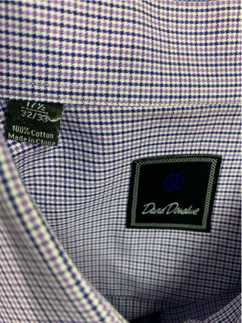 XL (17.5 32/33) David Donahue Mens Dress Shirt Button Up Purple Blue