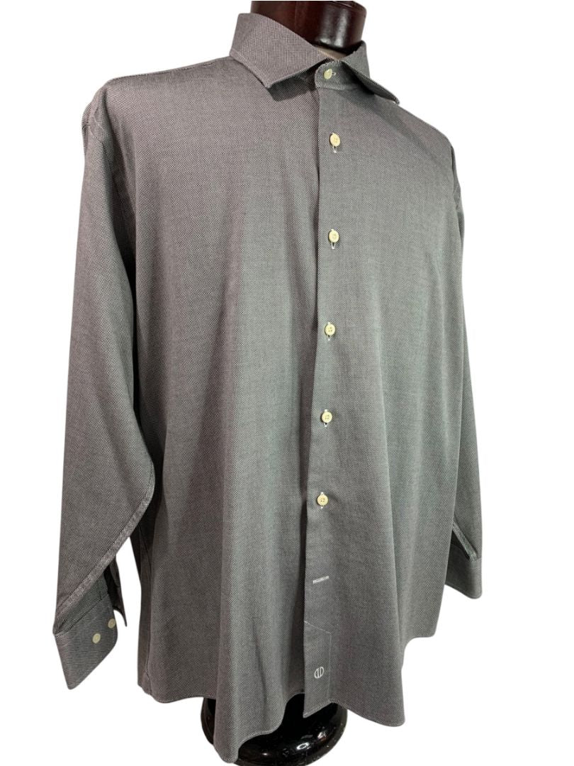 XL (17.5 32/33) David Donahue Mens Dress Shirt Button Up Black White Oxford