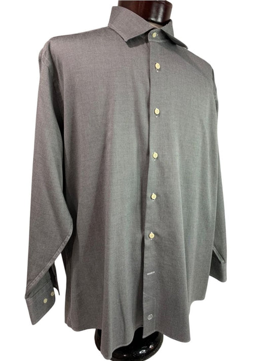 XL (17.5 32/33) David Donahue Mens Dress Shirt Button Up Black White Oxford