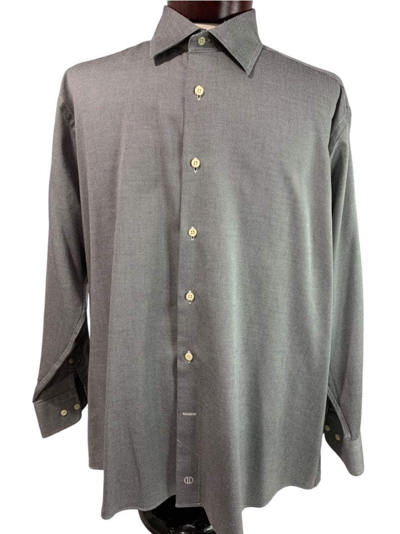 XL (17.5 32/33) David Donahue Mens Dress Shirt Button Up Black White Oxford