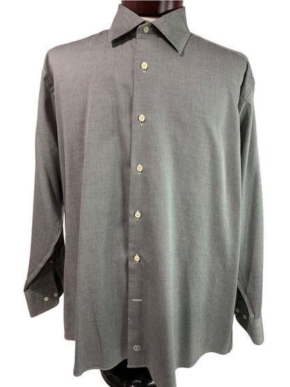 XL (17.5 32/33) David Donahue Mens Dress Shirt Button Up Black White Oxford