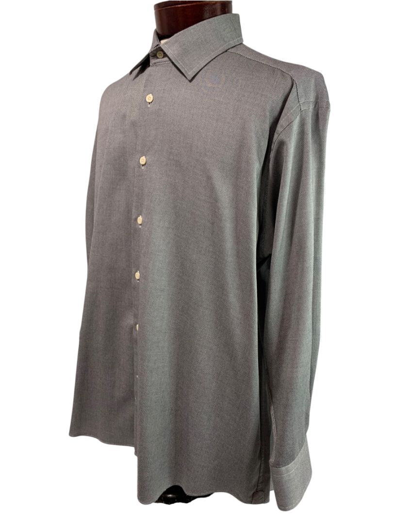 XL (17.5 32/33) David Donahue Mens Dress Shirt Button Up Black White Oxford