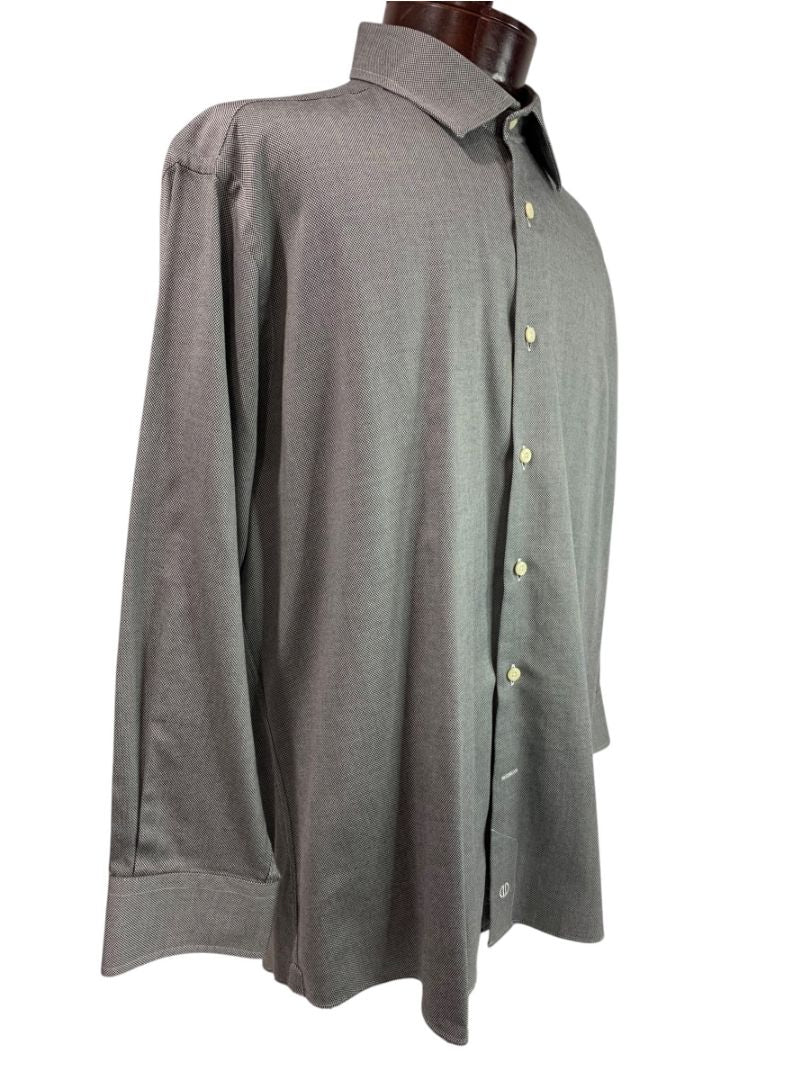 XL (17.5 32/33) David Donahue Mens Dress Shirt Button Up Black White Oxford