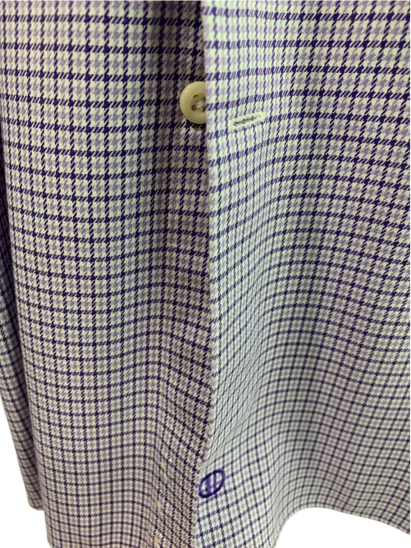 XL (17.5 32/33) David Donahue Mens Dress Shirt Button Up Purple Houndstooth Plaid Pattern