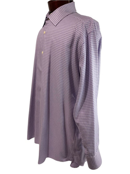 XL (17.5 32/33) David Donahue Mens Dress Shirt Button Up Purple Houndstooth Plaid Pattern