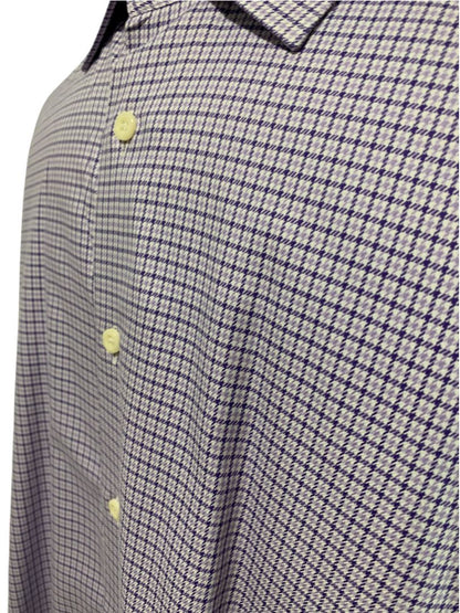 XL (17.5 32/33) David Donahue Mens Dress Shirt Button Up Purple Houndstooth Plaid Pattern