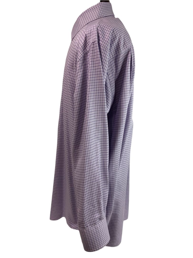 XL (17.5 32/33) David Donahue Mens Dress Shirt Button Up Purple Houndstooth Plaid Pattern