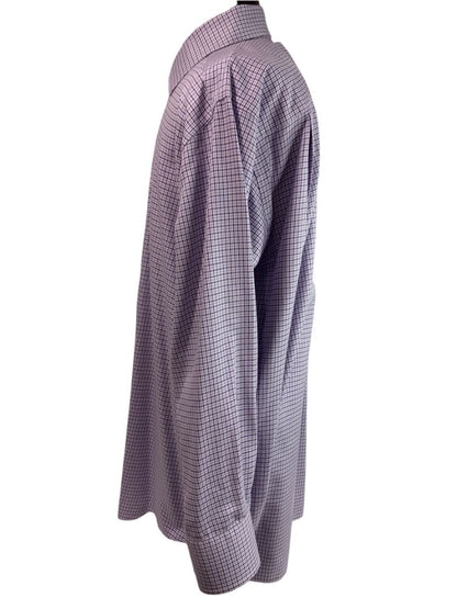 XL (17.5 32/33) David Donahue Mens Dress Shirt Button Up Purple Houndstooth Plaid Pattern