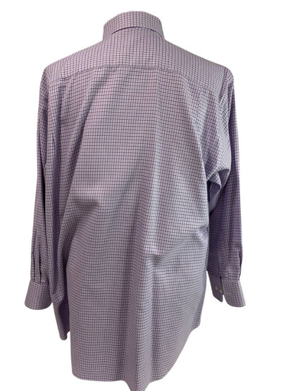 XL (17.5 32/33) David Donahue Mens Dress Shirt Button Up Purple Houndstooth Plaid Pattern
