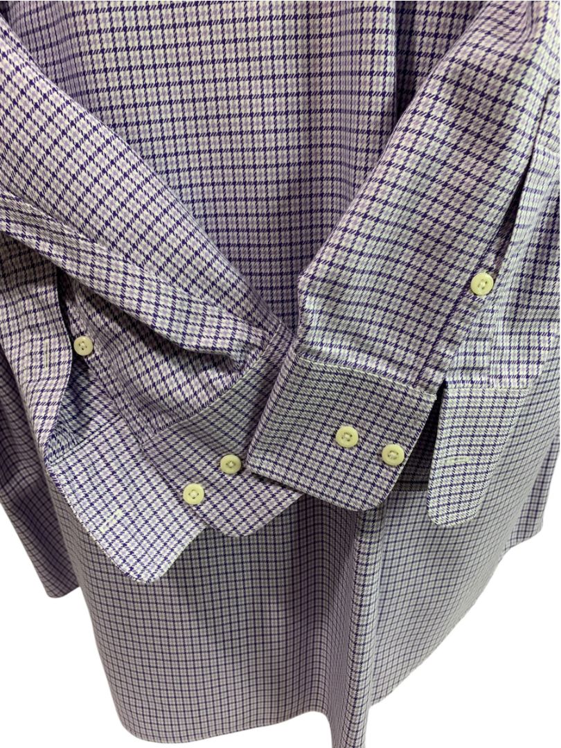 XL (17.5 32/33) David Donahue Mens Dress Shirt Button Up Purple Houndstooth Plaid Pattern