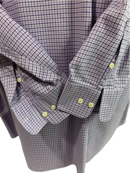 XL (17.5 32/33) David Donahue Mens Dress Shirt Button Up Purple Houndstooth Plaid Pattern