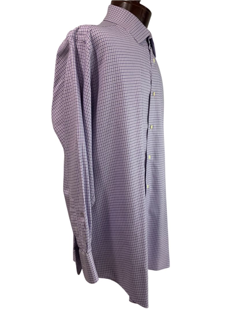 XL (17.5 32/33) David Donahue Mens Dress Shirt Button Up Purple Houndstooth Plaid Pattern