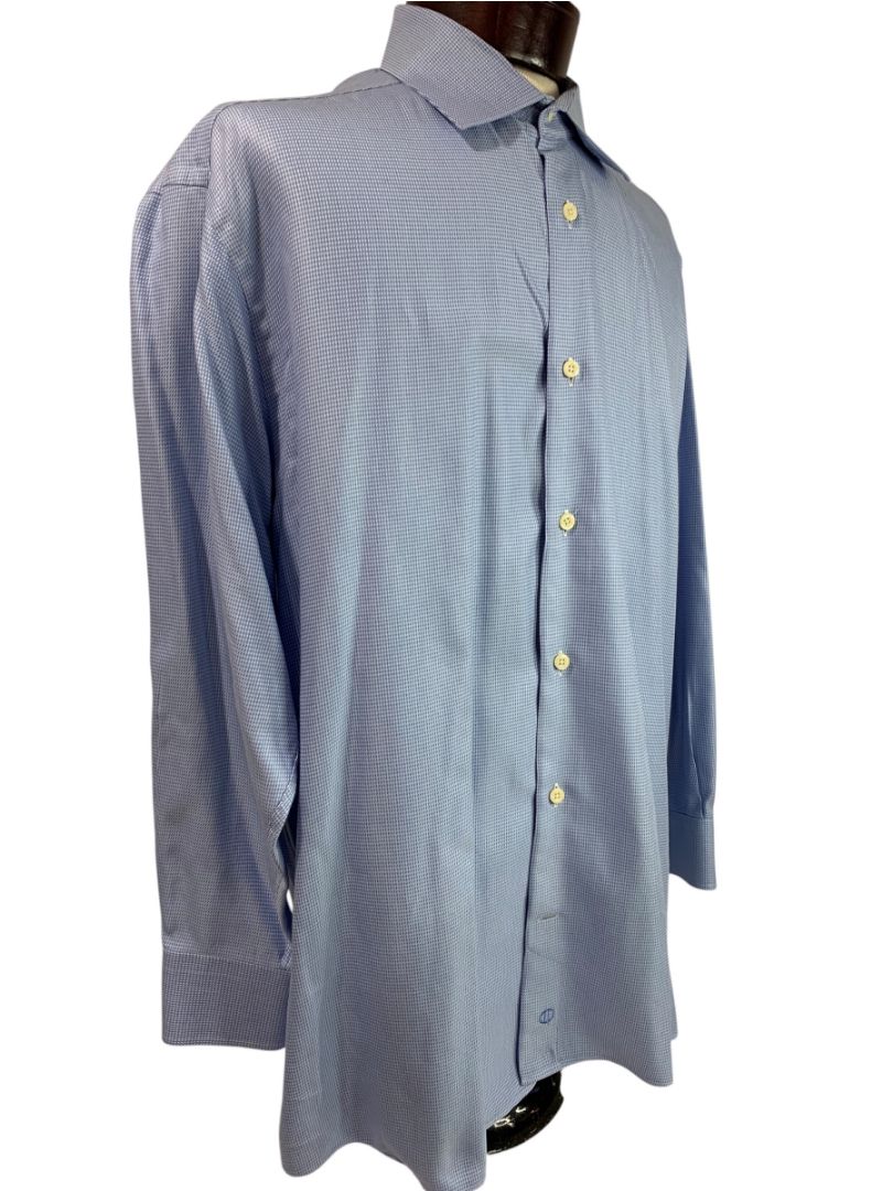 XL (17.5 32/33) David Donahue Mens Dress Shirt Button Up Blue Pattern