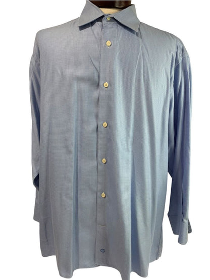 XL (17.5 32/33) David Donahue Mens Dress Shirt Button Up Blue Pattern