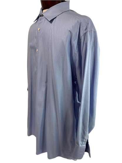 XL (17.5 32/33) David Donahue Mens Dress Shirt Button Up Blue Pattern