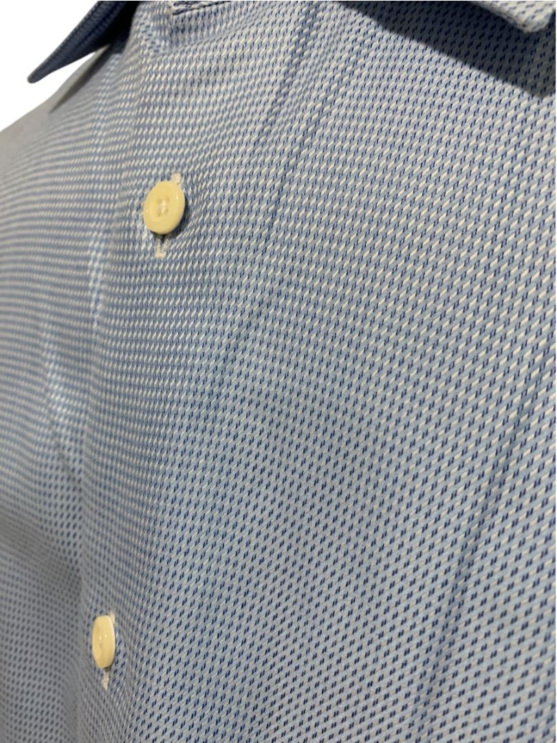 XL (17.5 32/33) David Donahue Mens Dress Shirt Button Up Blue Pattern