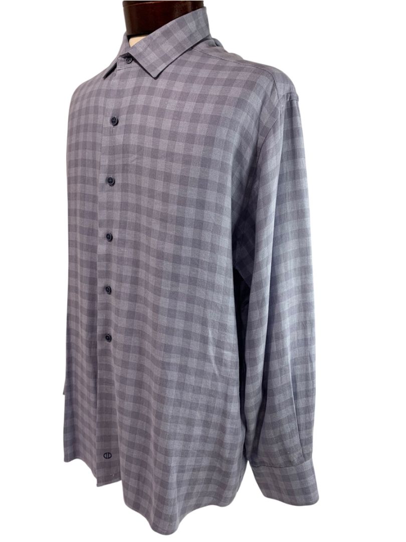 Size XL (17.5) David Donahue Mens Blue Button Up Shirt Linen Blend