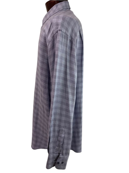 Size XL (17.5) David Donahue Mens Blue Button Up Shirt Linen Blend