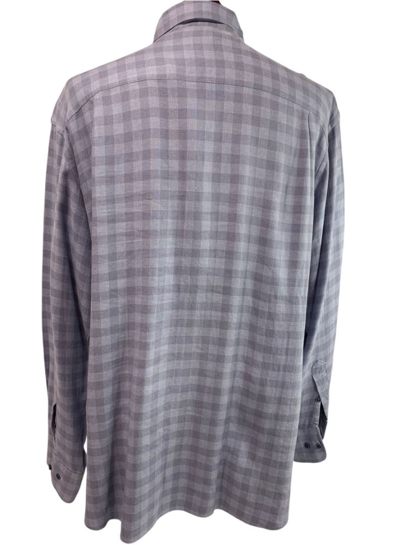 Size XL (17.5) David Donahue Mens Blue Button Up Shirt Linen Blend