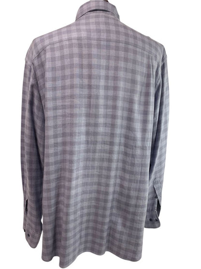 Size XL (17.5) David Donahue Mens Blue Button Up Shirt Linen Blend
