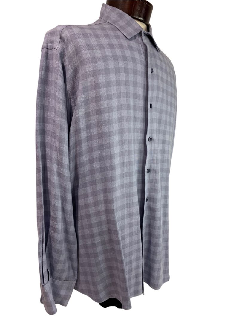Size XL (17.5) David Donahue Mens Blue Button Up Shirt Linen Blend