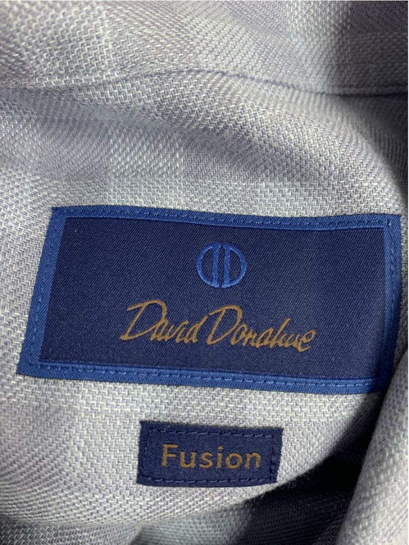 Size XL (17.5) David Donahue Mens Blue Button Up Shirt Linen Blend