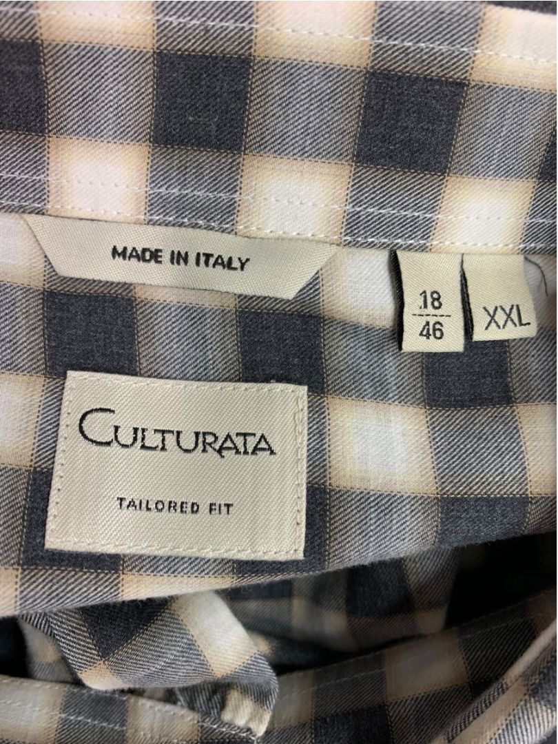 XXL (18 46) Culturata Mens Plaid Button Up Shirt Tailored Fit Italy Lightweight Cotton