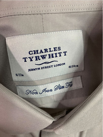 Large (16-33) Charles Tyrwhitt Mens Button Up Dress Shirt French Cuff Gray Non Iron Slim Fit