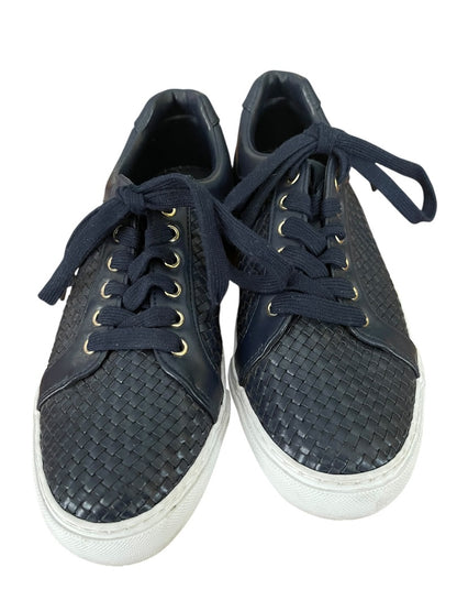Size 8M Talbots Woven Lace Up Grommet Sneaker Navy Blue