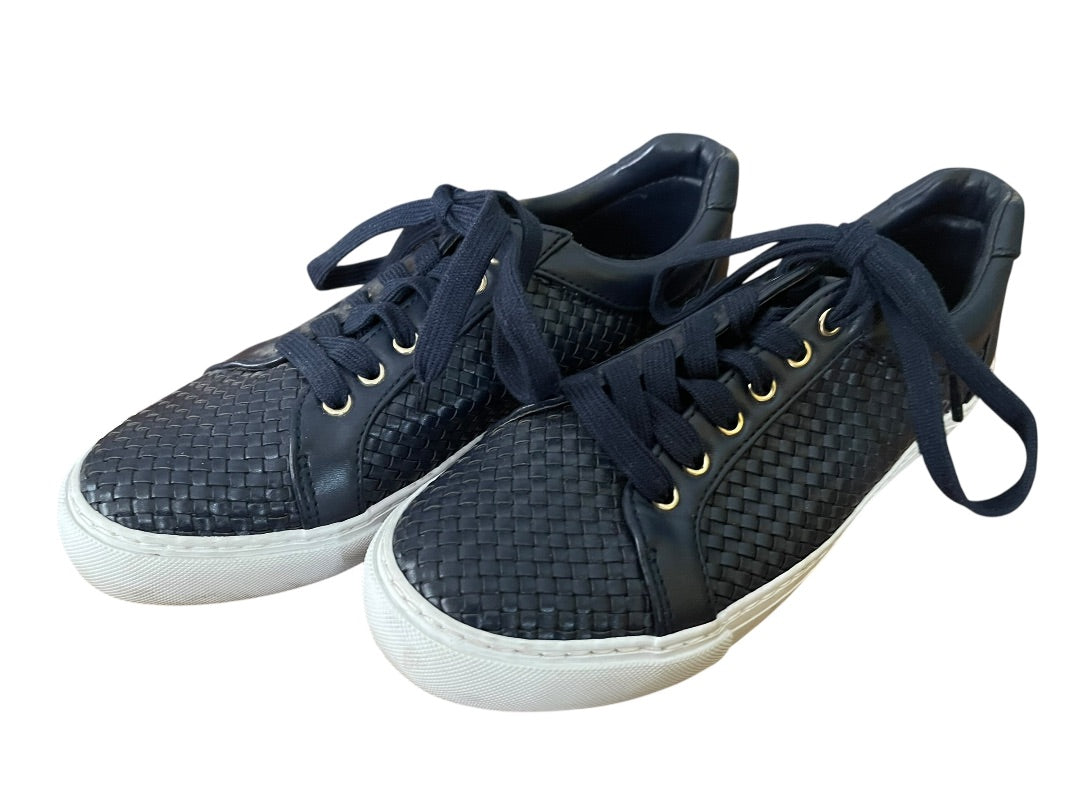 Size 8M Talbots Woven Lace Up Grommet Sneaker Navy Blue