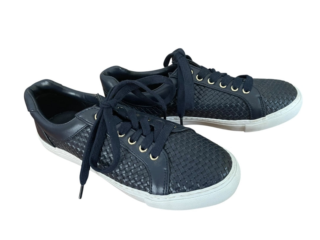 Size 8M Talbots Woven Lace Up Grommet Sneaker Navy Blue