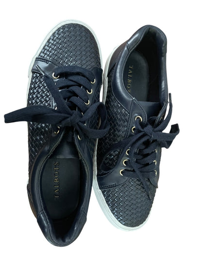 Size 8M Talbots Woven Lace Up Grommet Sneaker Navy Blue