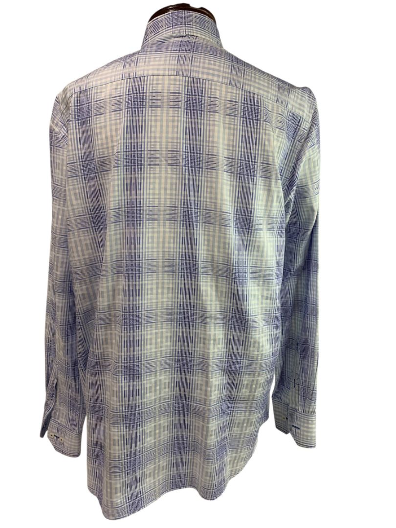 Size XL Bugatchi Mens Blue White Plaid Button Up Dress Shirt Cotton Shaped Fit