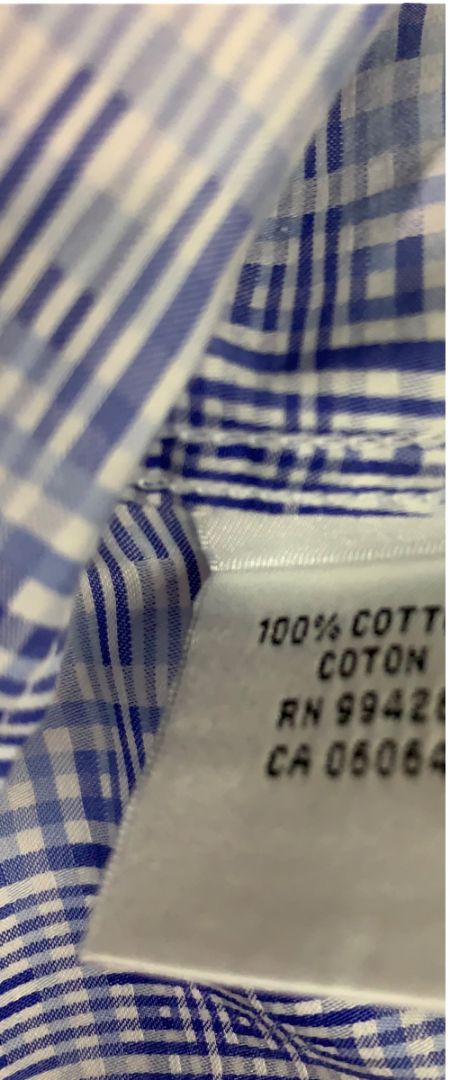 Size XL Bugatchi Mens Blue White Plaid Button Up Dress Shirt Cotton Shaped Fit