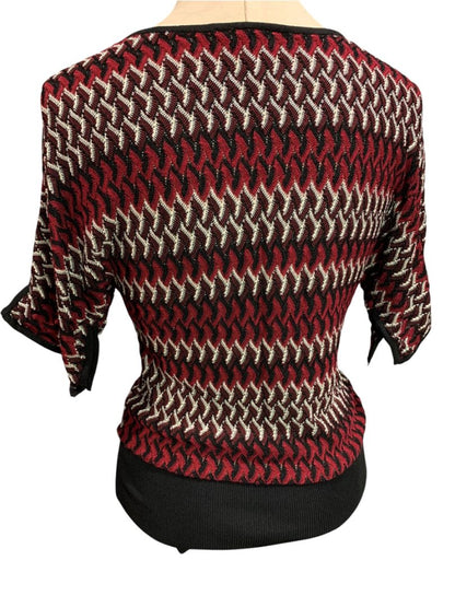 Small White House Black Market Short Sleeve V-Neck Sweater Black Red Silver