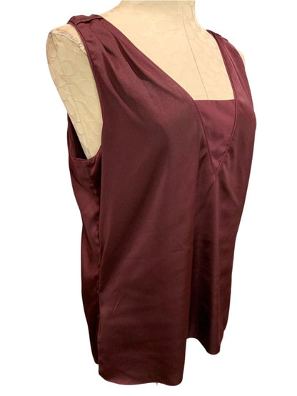 Medium White House Black Market Womens Burgundy Satin Sleeveless Blouse