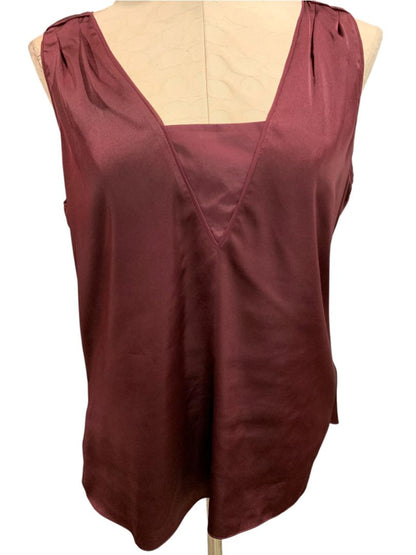 Medium White House Black Market Womens Burgundy Satin Sleeveless Blouse