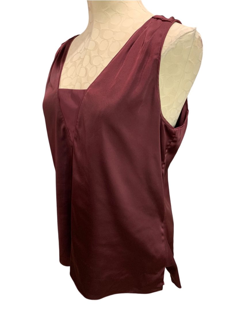Medium White House Black Market Womens Burgundy Satin Sleeveless Blouse