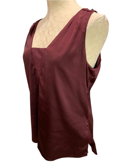 Medium White House Black Market Womens Burgundy Satin Sleeveless Blouse