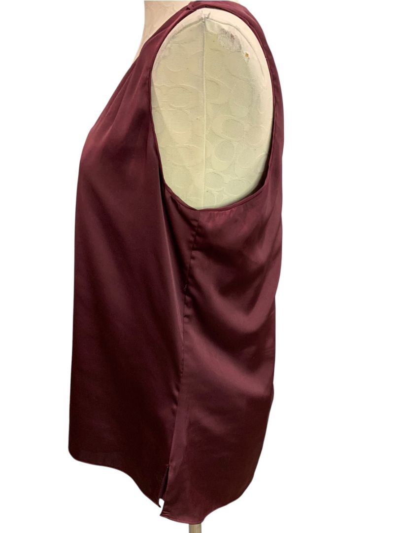 Medium White House Black Market Womens Burgundy Satin Sleeveless Blouse