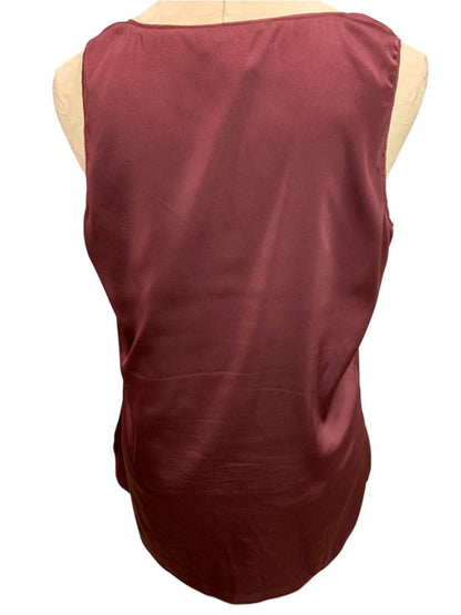 Medium White House Black Market Womens Burgundy Satin Sleeveless Blouse