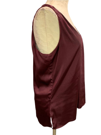 Medium White House Black Market Womens Burgundy Satin Sleeveless Blouse