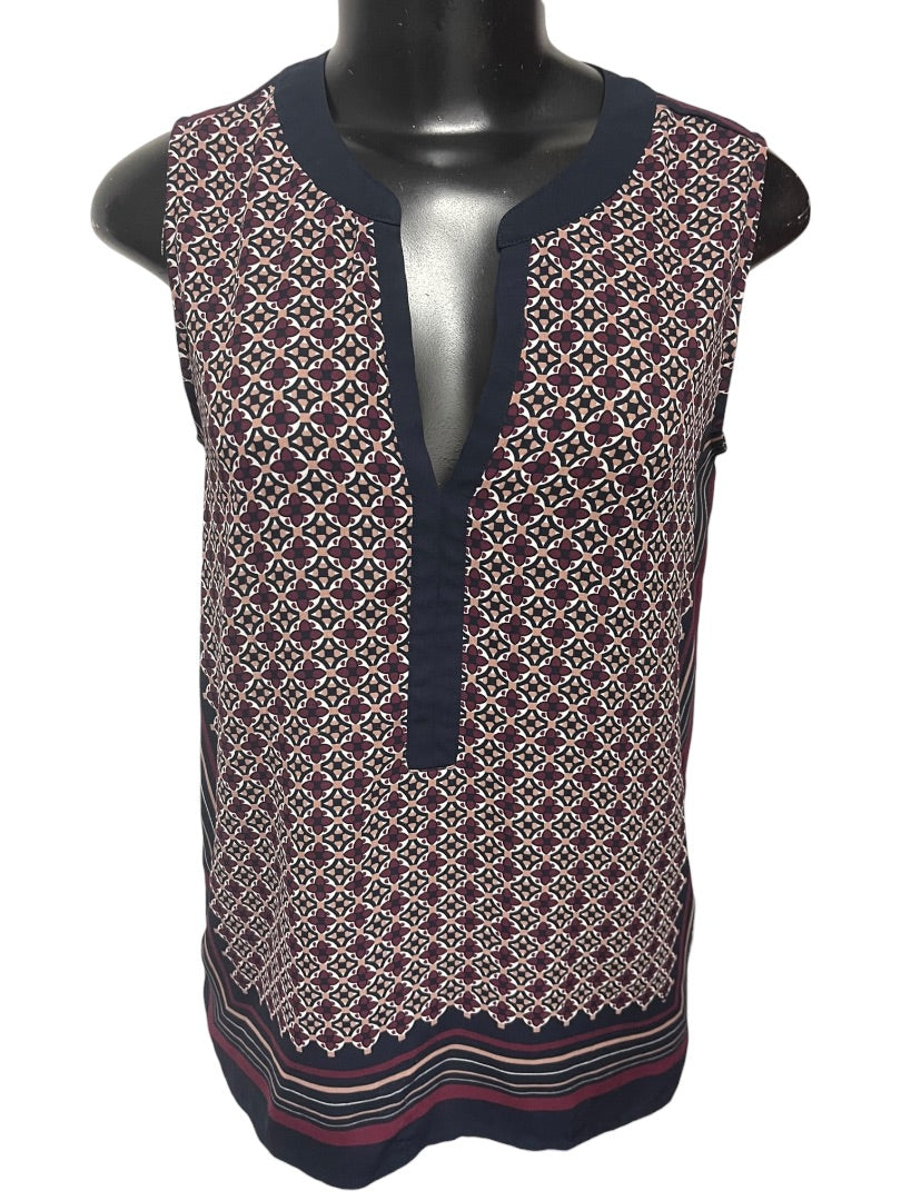 Size XS Loft Womens Split Neck Slightly Sheer Shirt Sleeveless Print