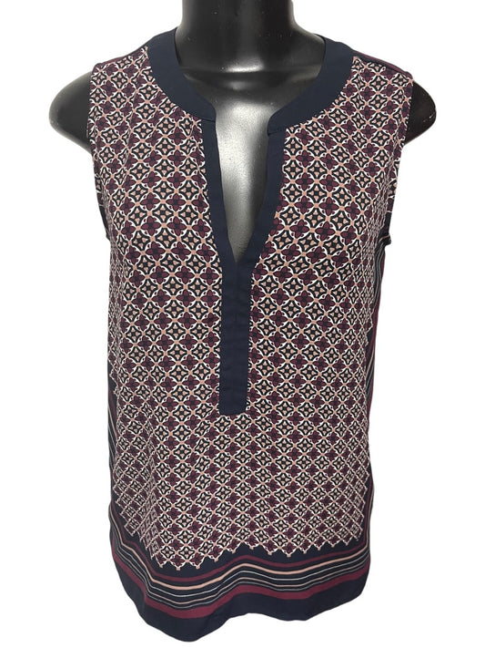 Size XS Loft Womens Split Neck Slightly Sheer Shirt Sleeveless Print
